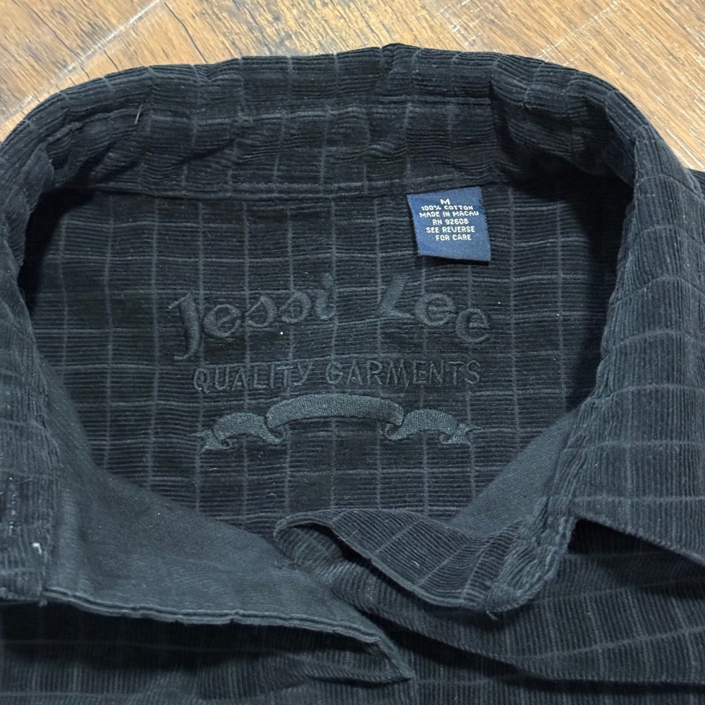 Jessi Lee Black Corduroy Grid Texture Button Down Shirt Mens Medium Long Sleeve